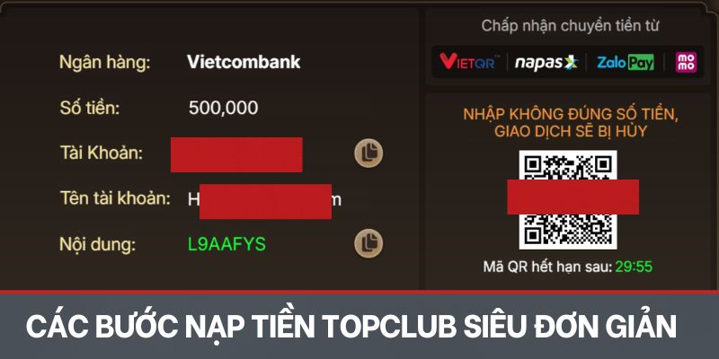 Các bước nạp tiền TOPCLUB siêu đơn giản 